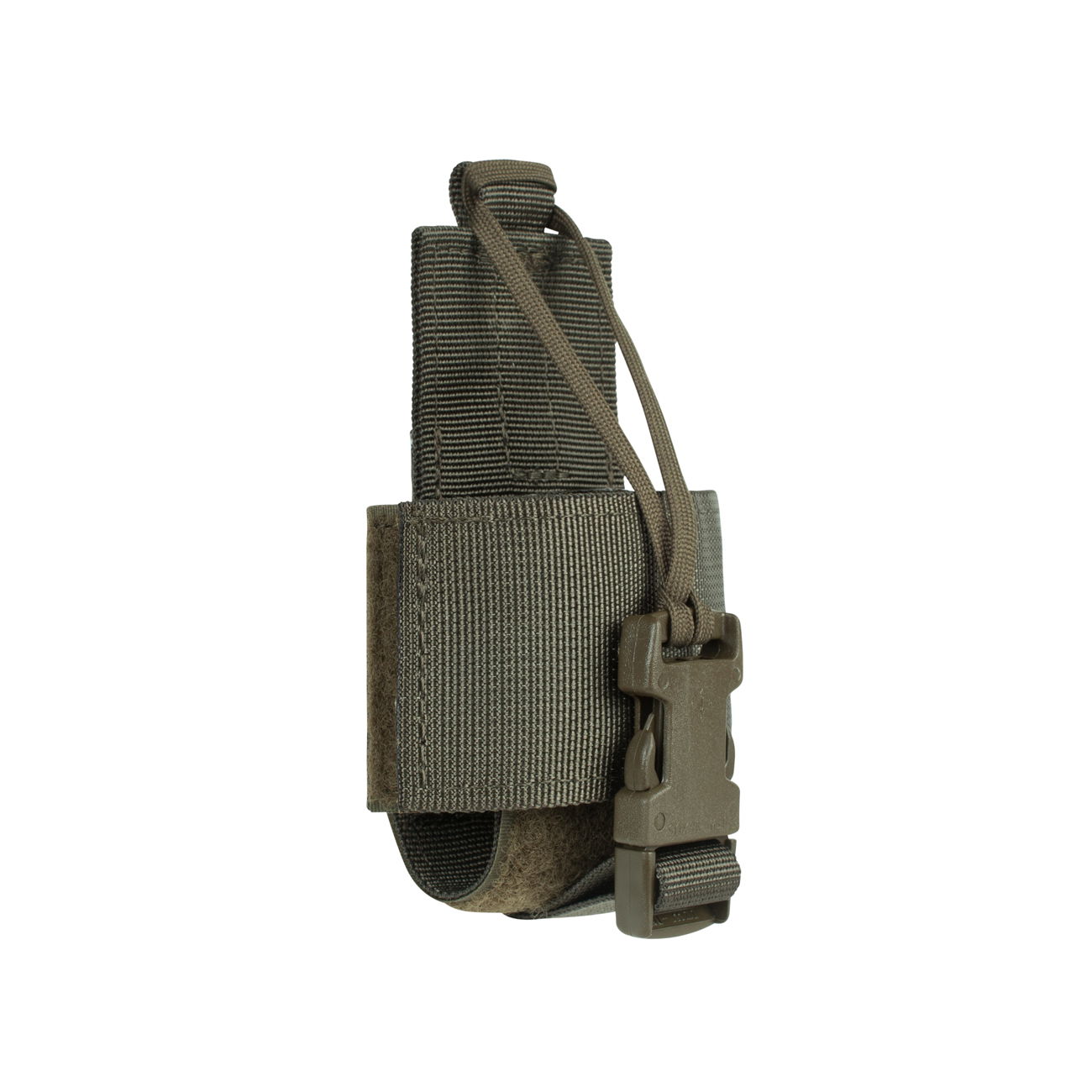 Taktische, olivgrüne Magazintasche mit Schnellverschluss und elastischen Bändern für Airsoft-Zubehör.