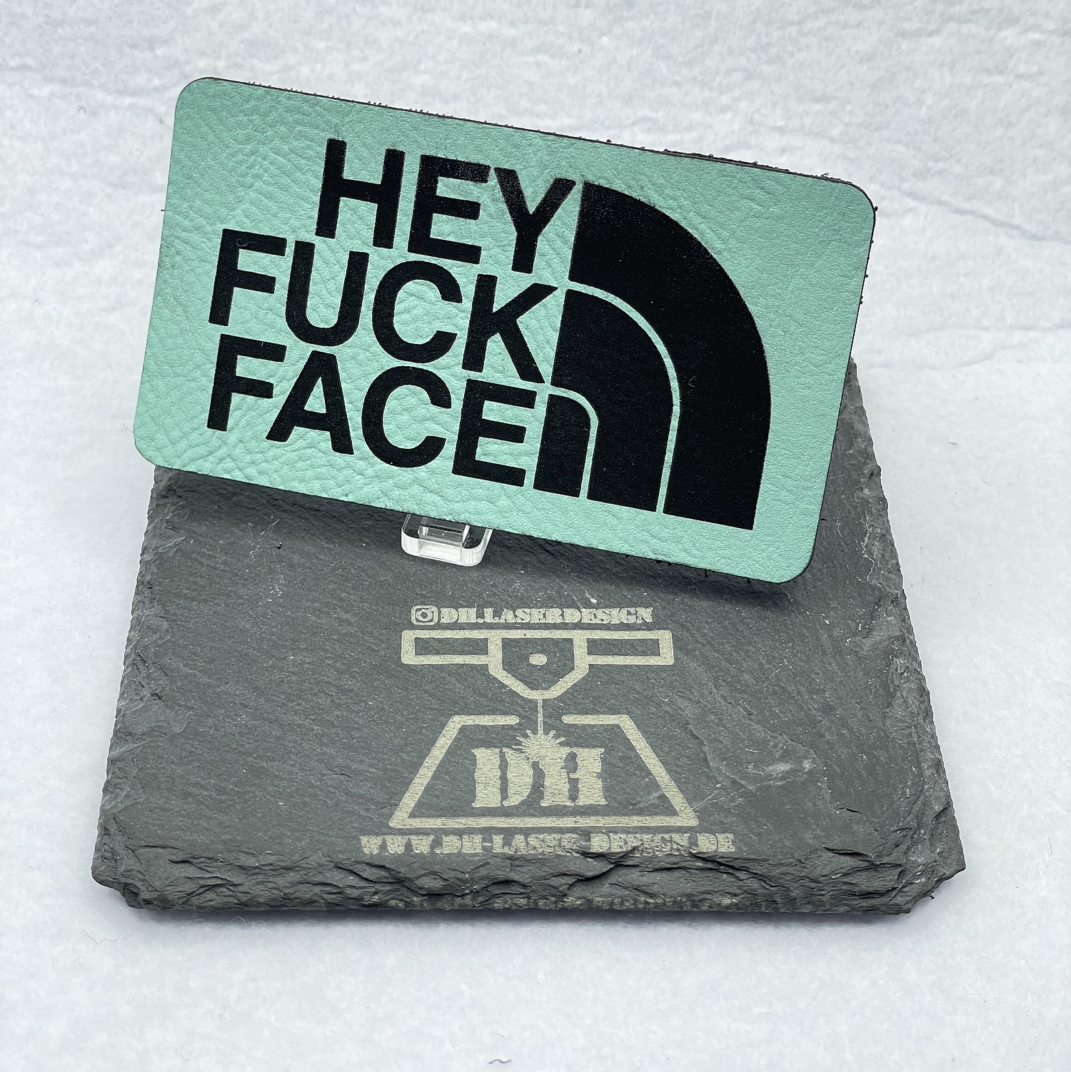 DH Laser Design Hey Fuck Face Lasercut Kunstleder Patch