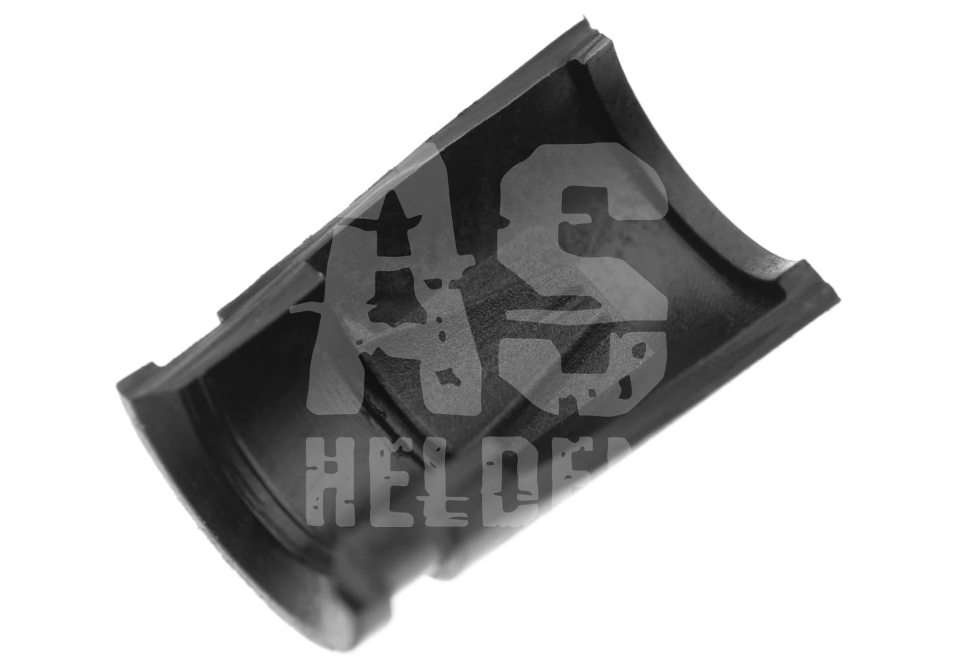 Schwarzes, gebogenes Airsoft-Teil aus Kunststoff mit glatter Oberfläche.