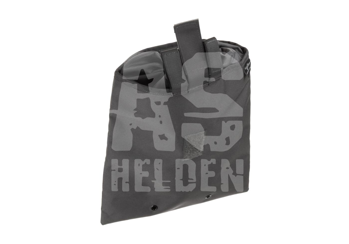 Grauer Airsoft-Dump-Pouch mit Klettverschluss und Logo-Aufdruck.