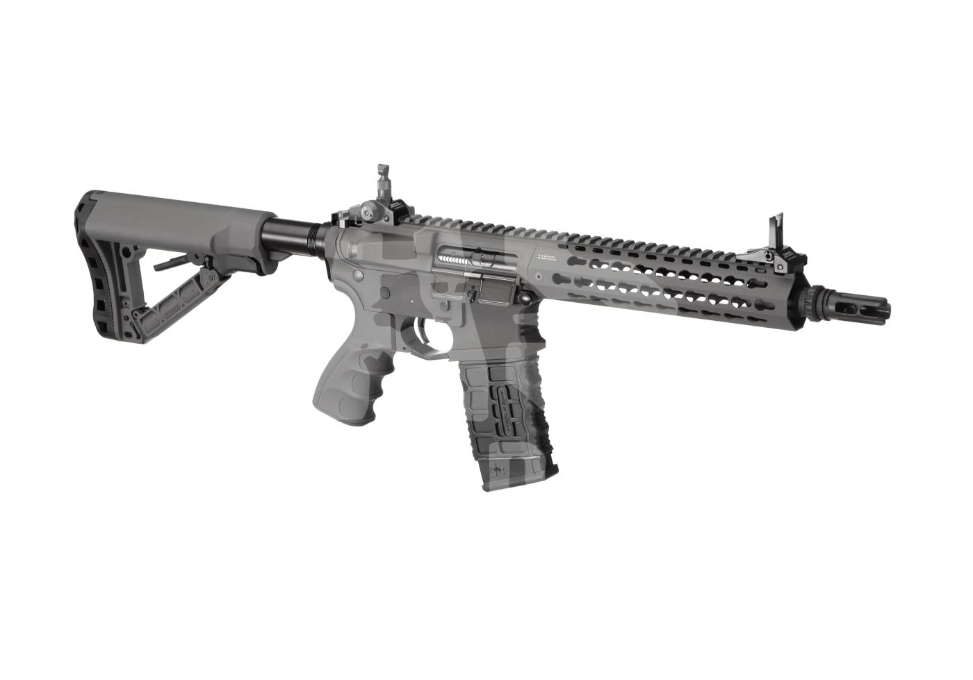 G&G CM16 E.T.U. SRL S-AEG - ab 18 Jahren Graue Airsoft-M4 mit modulierbarer Schulterstütze und taktischer Schiene.