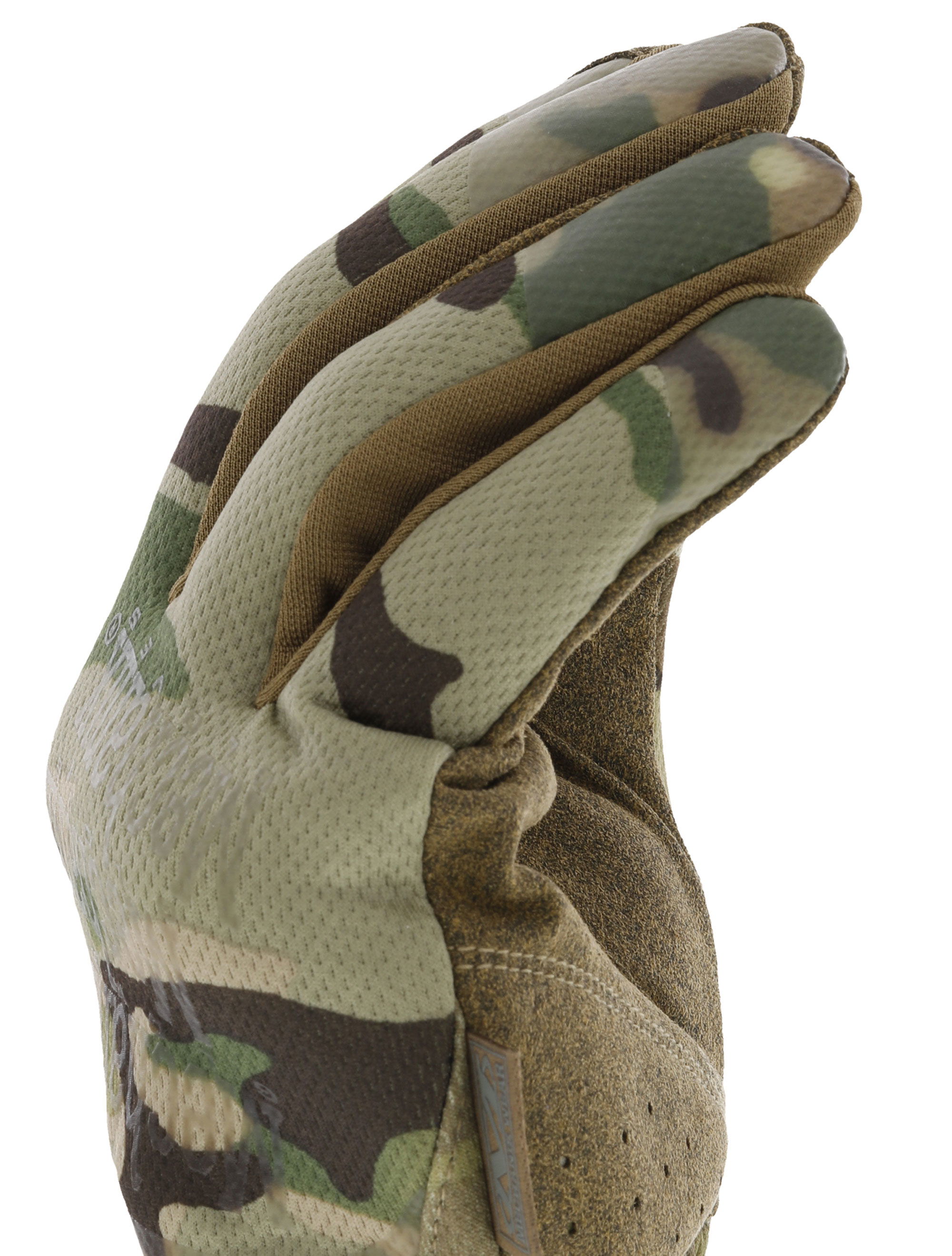Tarnmuster-Handschuh mit verstärkten Fingerbereichen, ideal für Airsoft-Spiele.