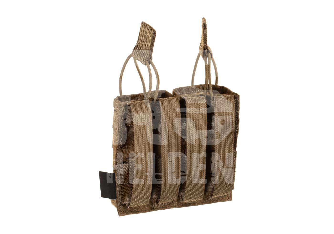 Doppelte Magazintasche in Coyote-Braun für Airsoft, mit elastischen Sicherungsschlaufen.