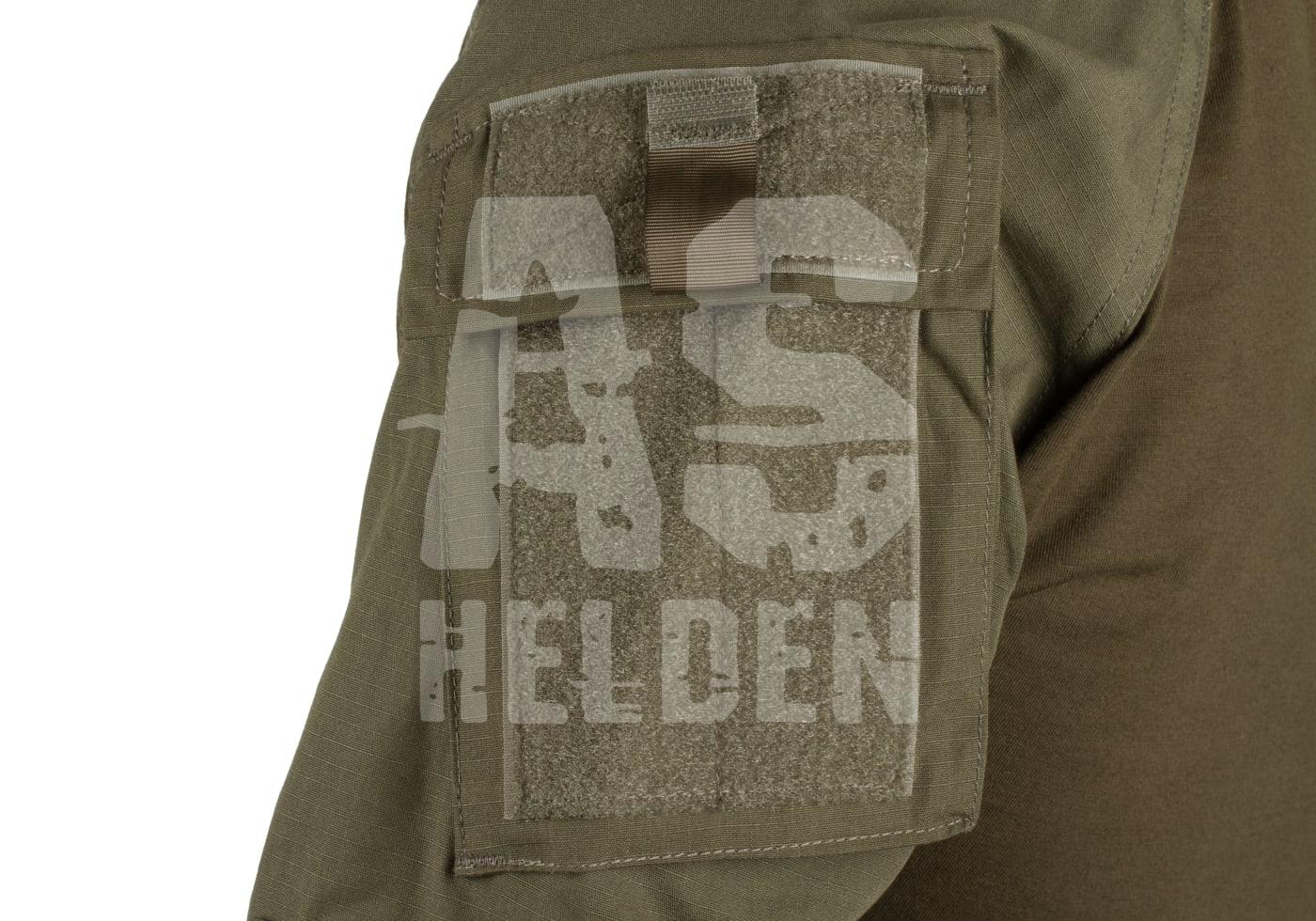 Invader Gear Combat Shirt Olive Airsoft-Ärmel mit Klettverschluss-Tasche und "AS Helden" Schriftzug.