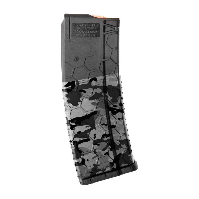 Airsoft-Magazin mit hexagonalem Muster und Tarnoptik, passend für M4/M16 Modelle.