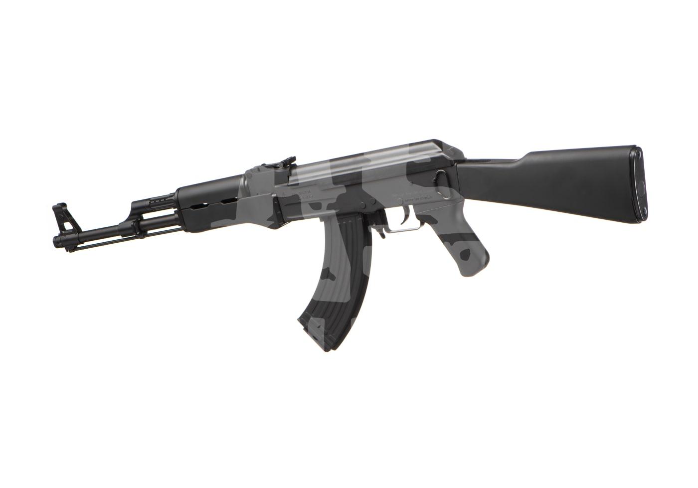G&G CM47 ETU 0.5J - ab 16 Jahren Airsoft-Gewehr mit Tarnmuster, schwarzes Schaft und Magazin, AK-Design.