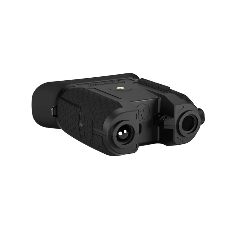 Taktisches Airsoft-Zubehörgerät in Schwarz mit zwei Linsen und strukturiertem Griff.