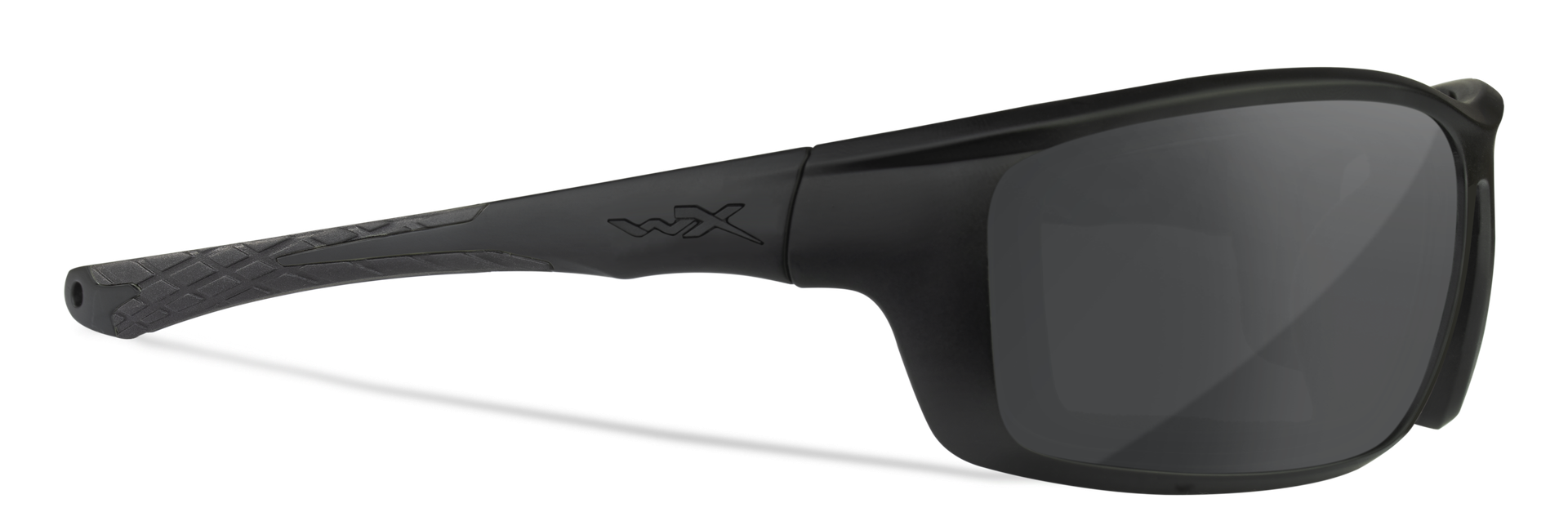 Schwarze Schutzbrille mit rechteckigen Gläsern und strukturierten Bügeln, geeignet für Airsoft-Spiele.