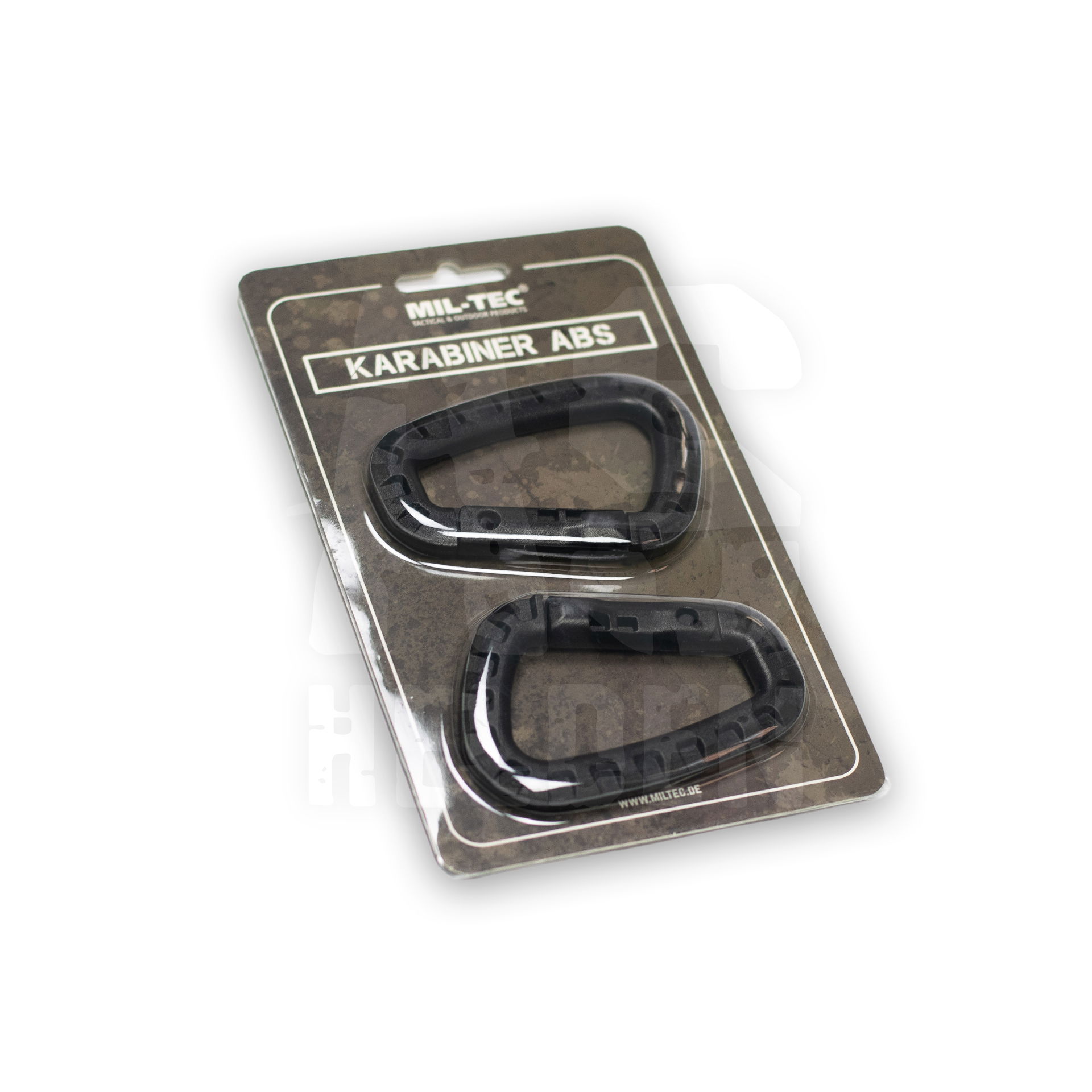 Mil-Tec Karabiner ABS, 2 Stück, schwarz, in Blisterverpackung. Ideal für Airsoft-Zubehörbefestigung.