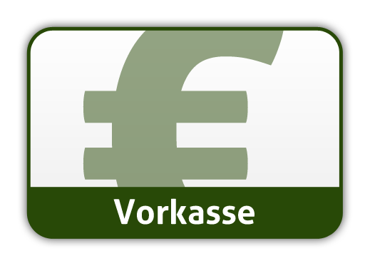 Eurozeichen mit dem Wort "Vorkasse" darunter, auf einem grünen und weißen Hintergrund.
