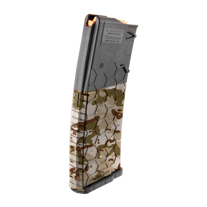 Airsoft-Magazin in Tarnfarbe mit hexagonalem Muster, passend für HK-AR-Serie.