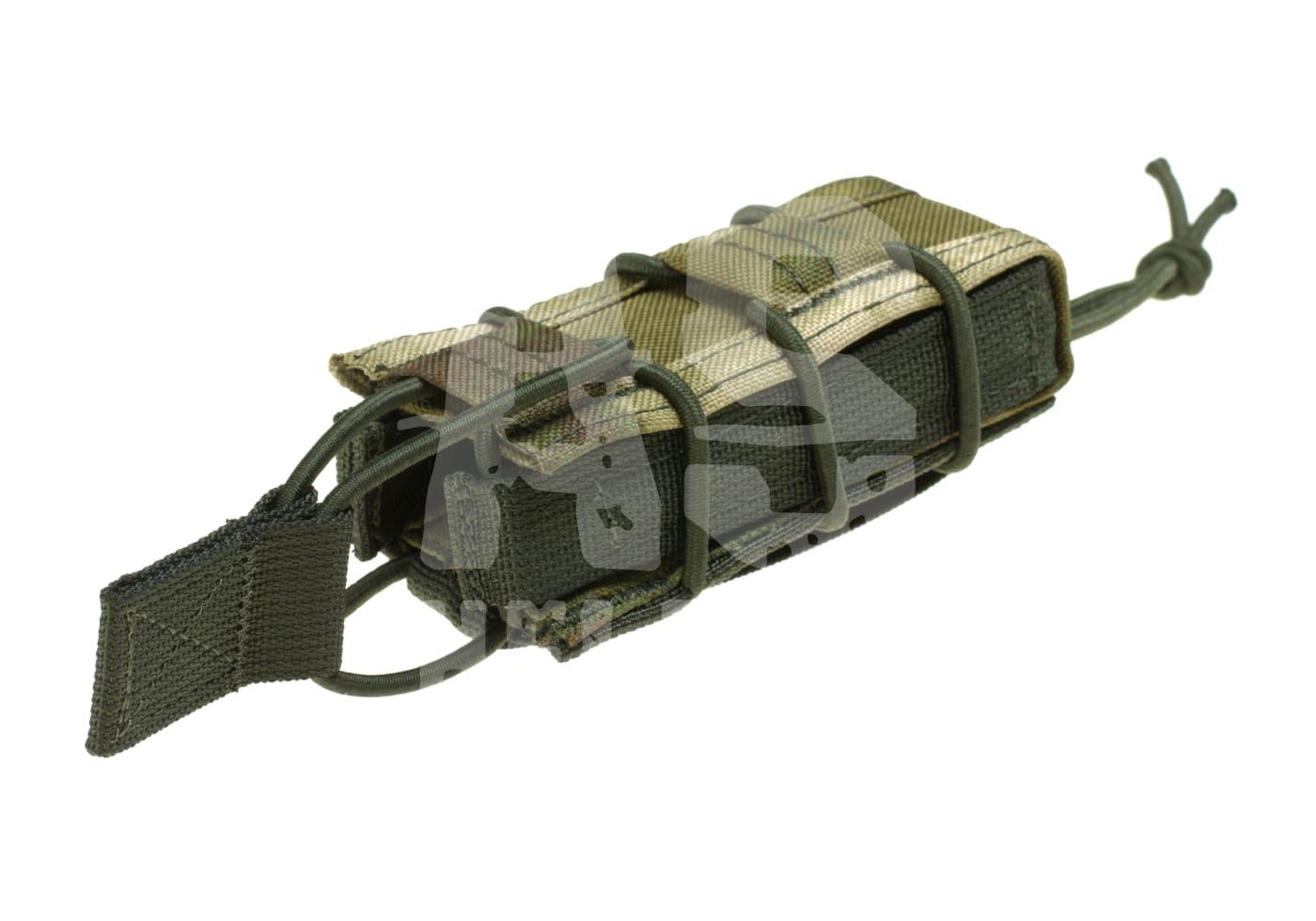 Taktische Magazintasche in Coyote Brown mit elastischer Kordel und Molle-Befestigungssystem für Airsoft-Equipment.