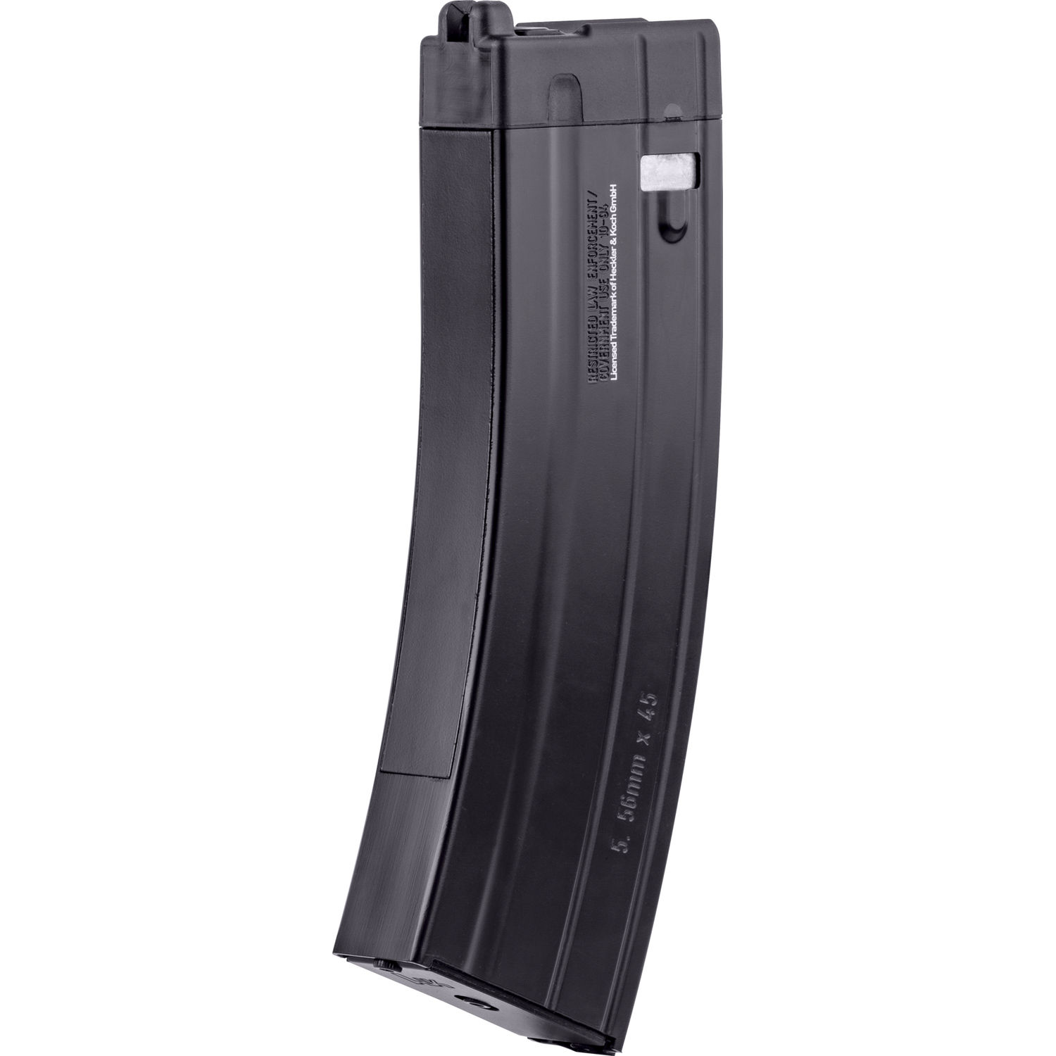 Schwarzes Airsoft-Stangenmagazin, Kaliber 5,56 mm, für automatische Gewehre.