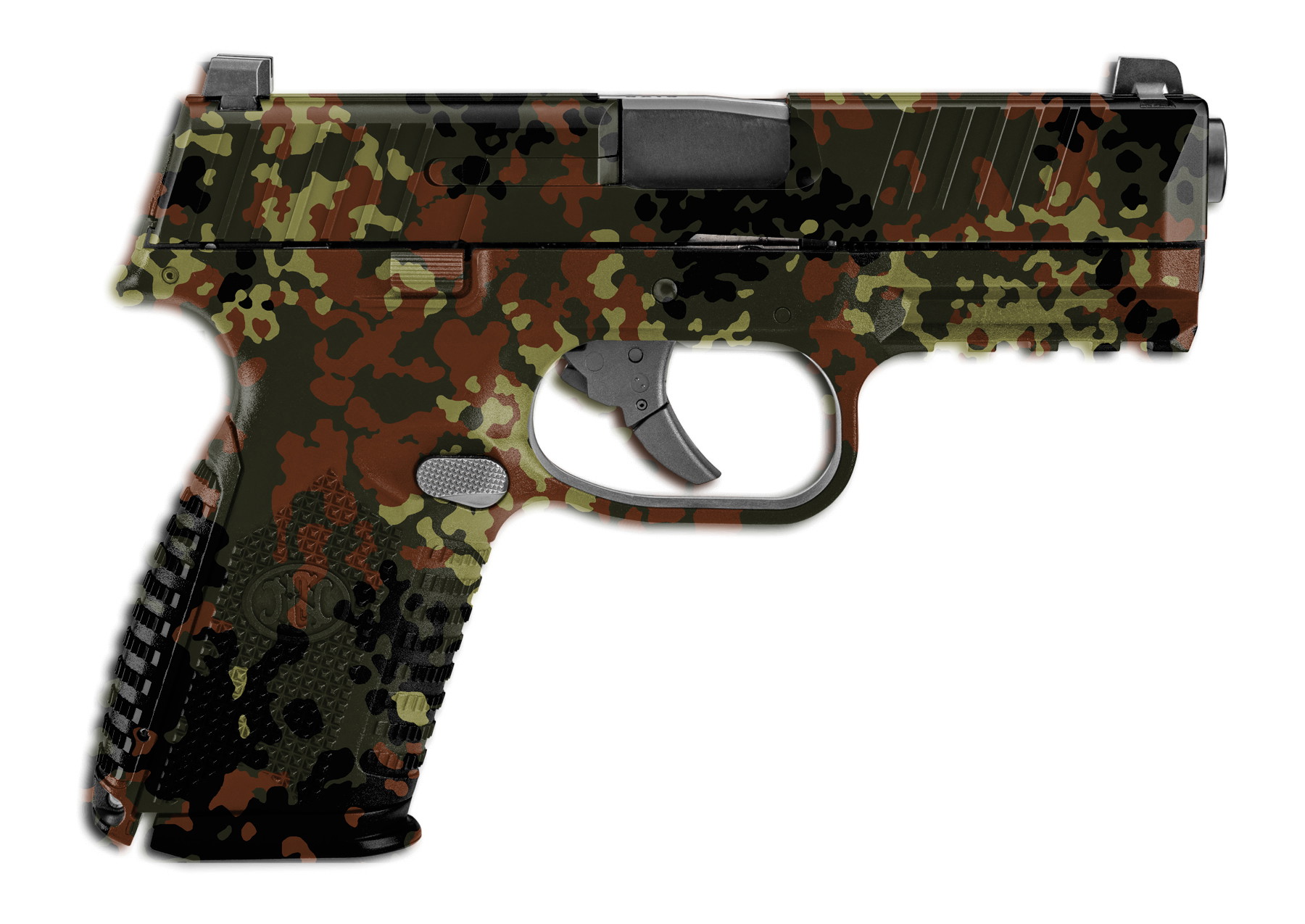 Tarnmuster Airsoft-Pistole, detailreich und realistisch, mit taktischem Design für Airsoft-Spiele.