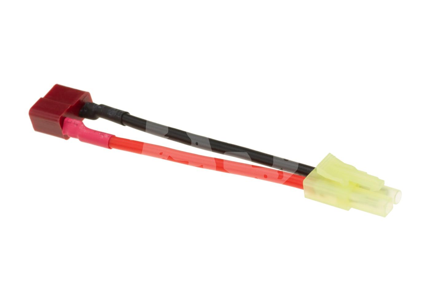 Airsoft T-Stecker Adapterkabel: Roter und schwarzer Draht, gelber und roter Stecker für elektronische Verbindungen.