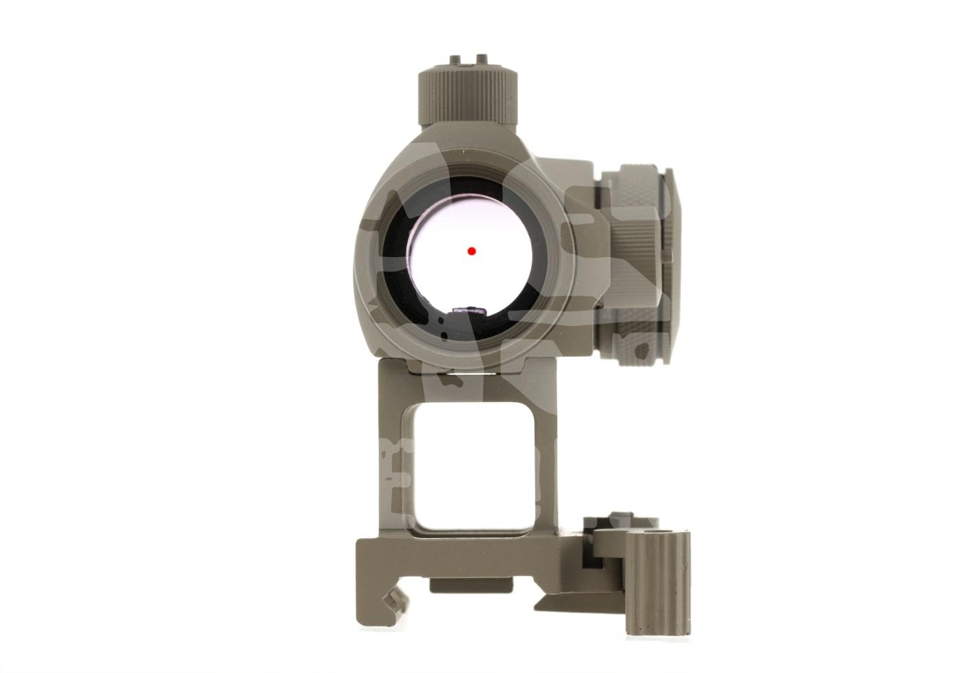 AIM-O RD-1 QD Red Dot Airsoft-Red-Dot-Visier mit montierter Höhenverstellung in Tarnfarbe.