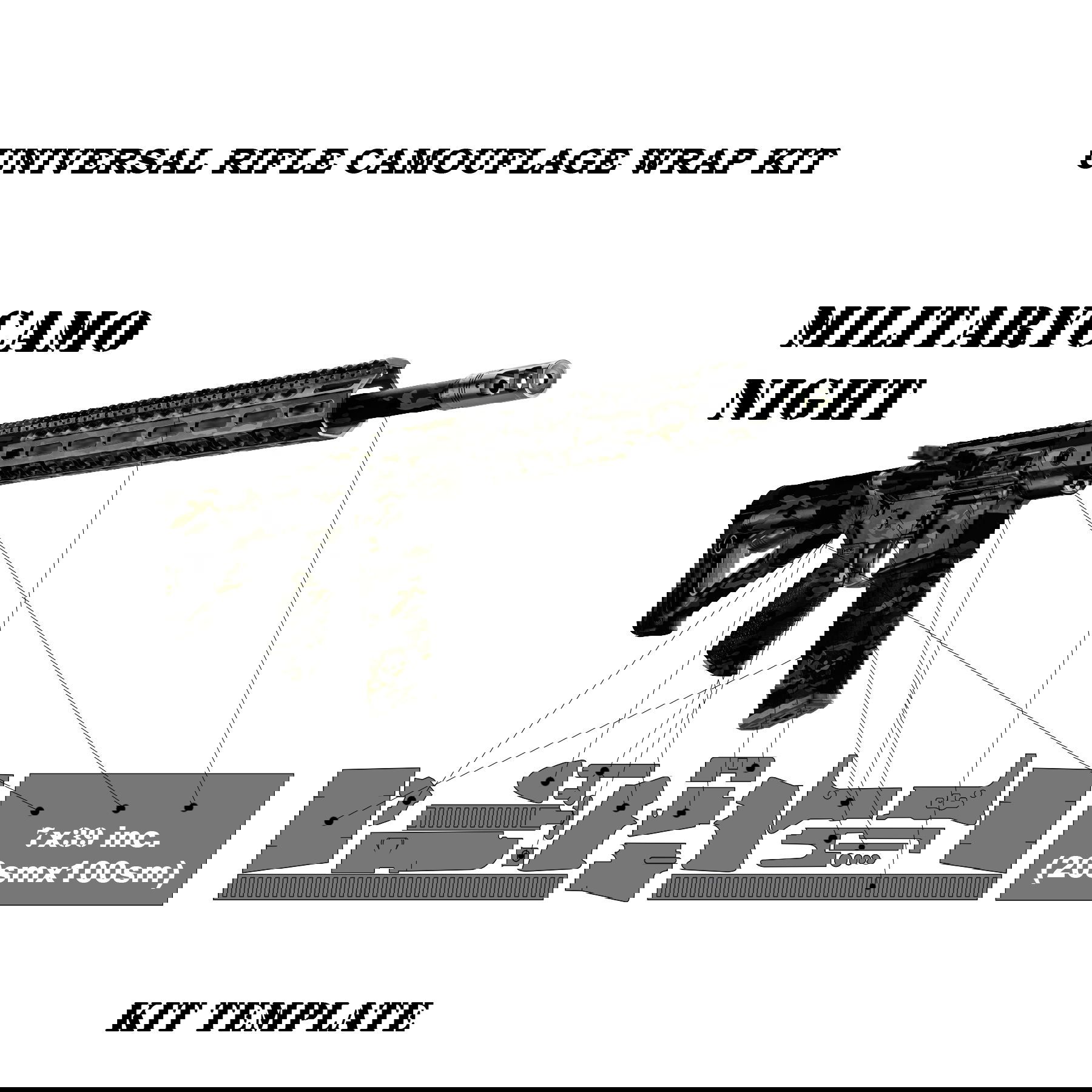 Tarnmuster-Folie für Gewehre, Nacht-Camouflage, inklusive Kit-Vorlage und Zuschnittteilen.