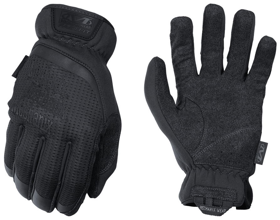 Schwarze Mechanix-Handschuhe, ideal für Airsoft, mit gepolsterten Knöcheln und griffiger Handfläche.