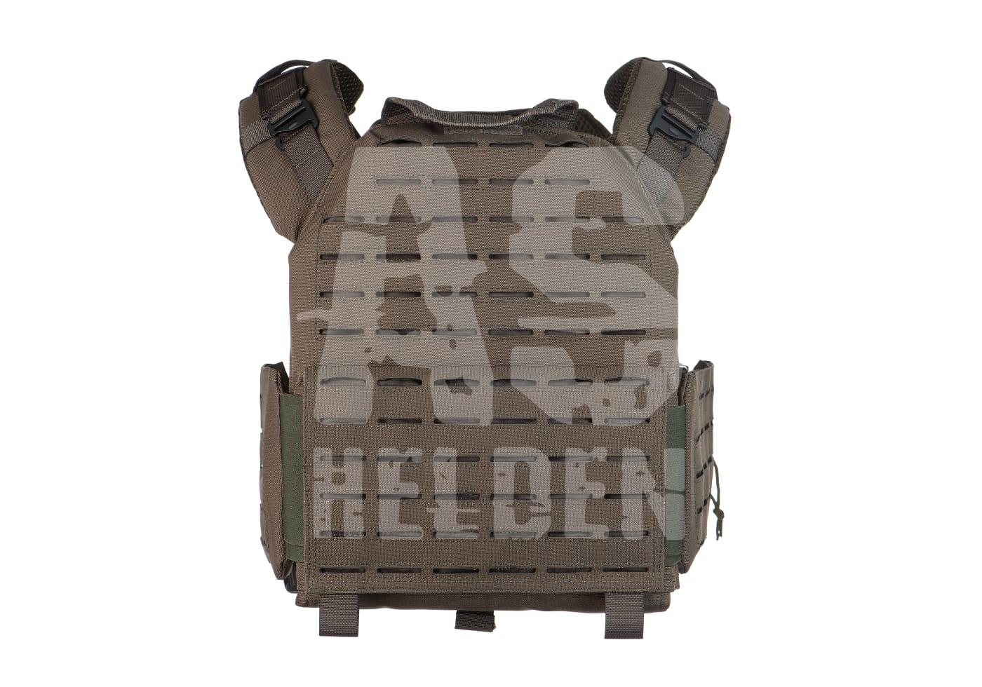 Olivegrüner Airsoft-Plattenträger mit Lasercut-MOLLE-System. Ideal für taktische Ausrüstung.