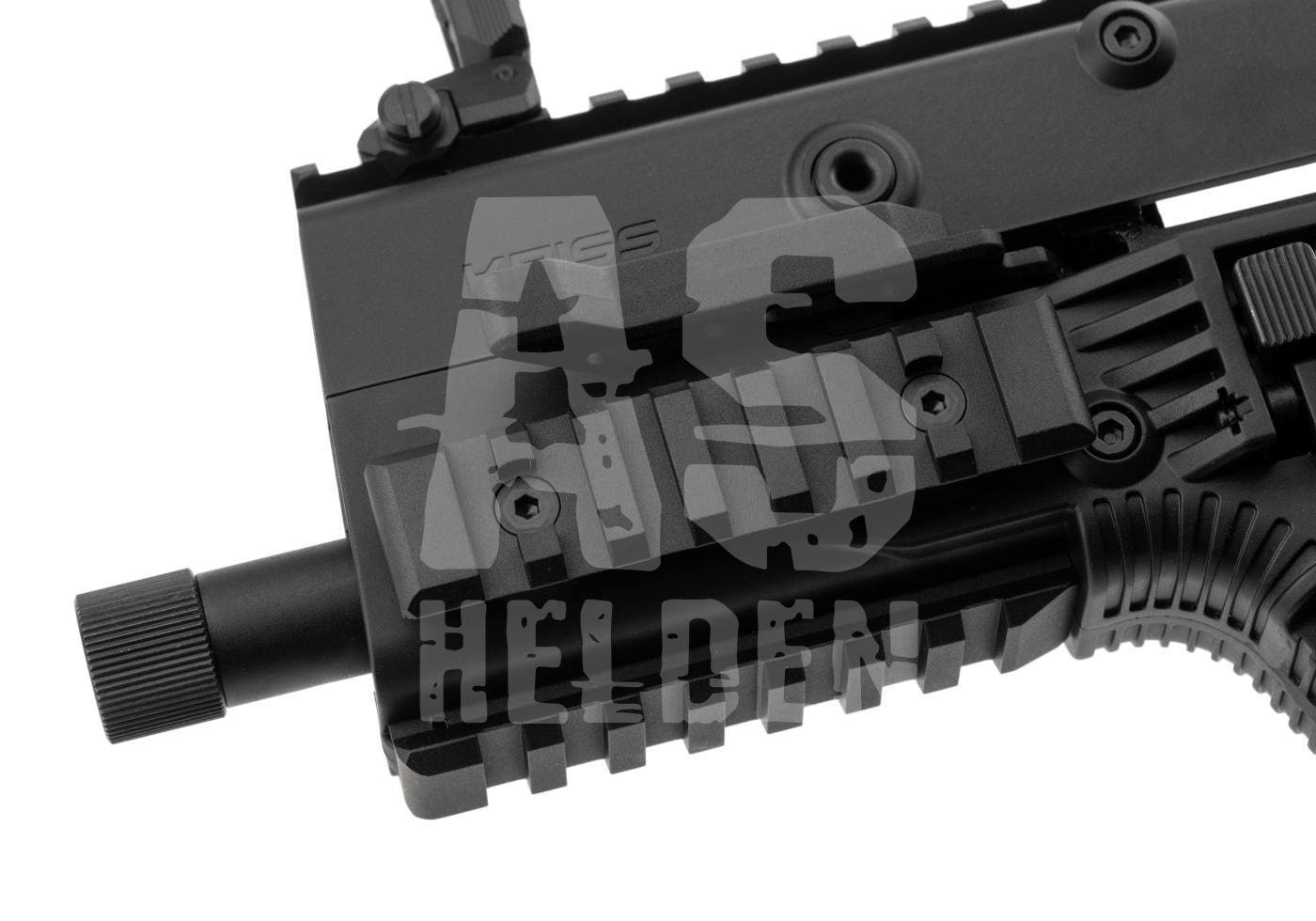 Krytac Kriss Vector S-GBB schwarz - ab 18 Jahren Nahaufnahme eines schwarzen Airsoft-Handschutzes mit Montageschiene.