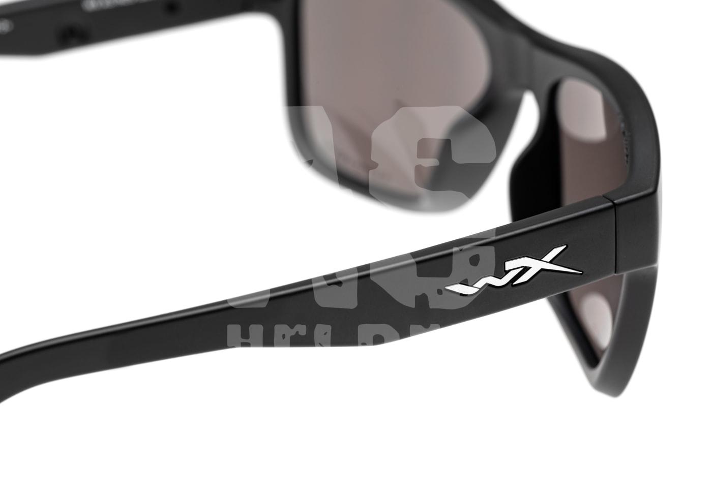 WX Ovation Grey Schwarze Schutzbrille mit WX-Logo am Bügel, ideal für Airsoft-Einsätze.