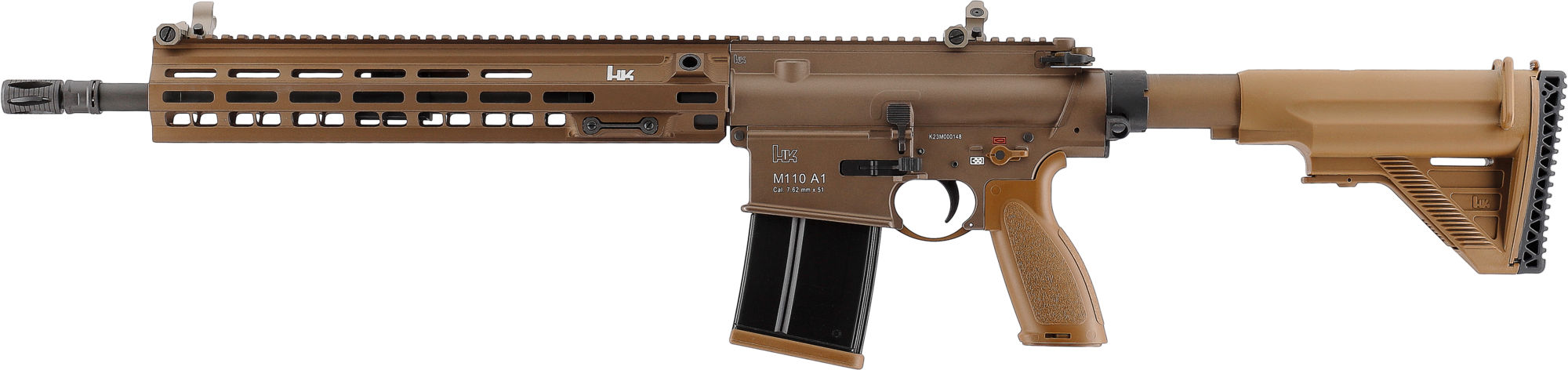 Airsoft-Gewehr in Tan mit modernem Design, taktischer Schiene und verstellbarem Schaft.