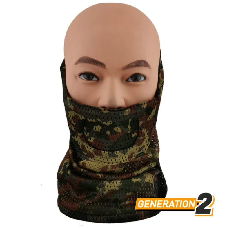 Tarn-Balaclava auf einem Modellkopf, Generation 2 Design, ideal für Airsoft.
