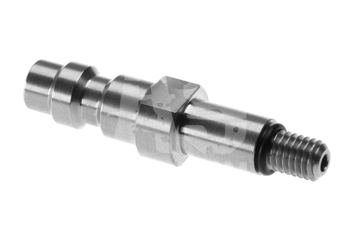 Silbernes Airsoft-Ersatzteil aus Metall mit Gewinde, zylindrische Form.