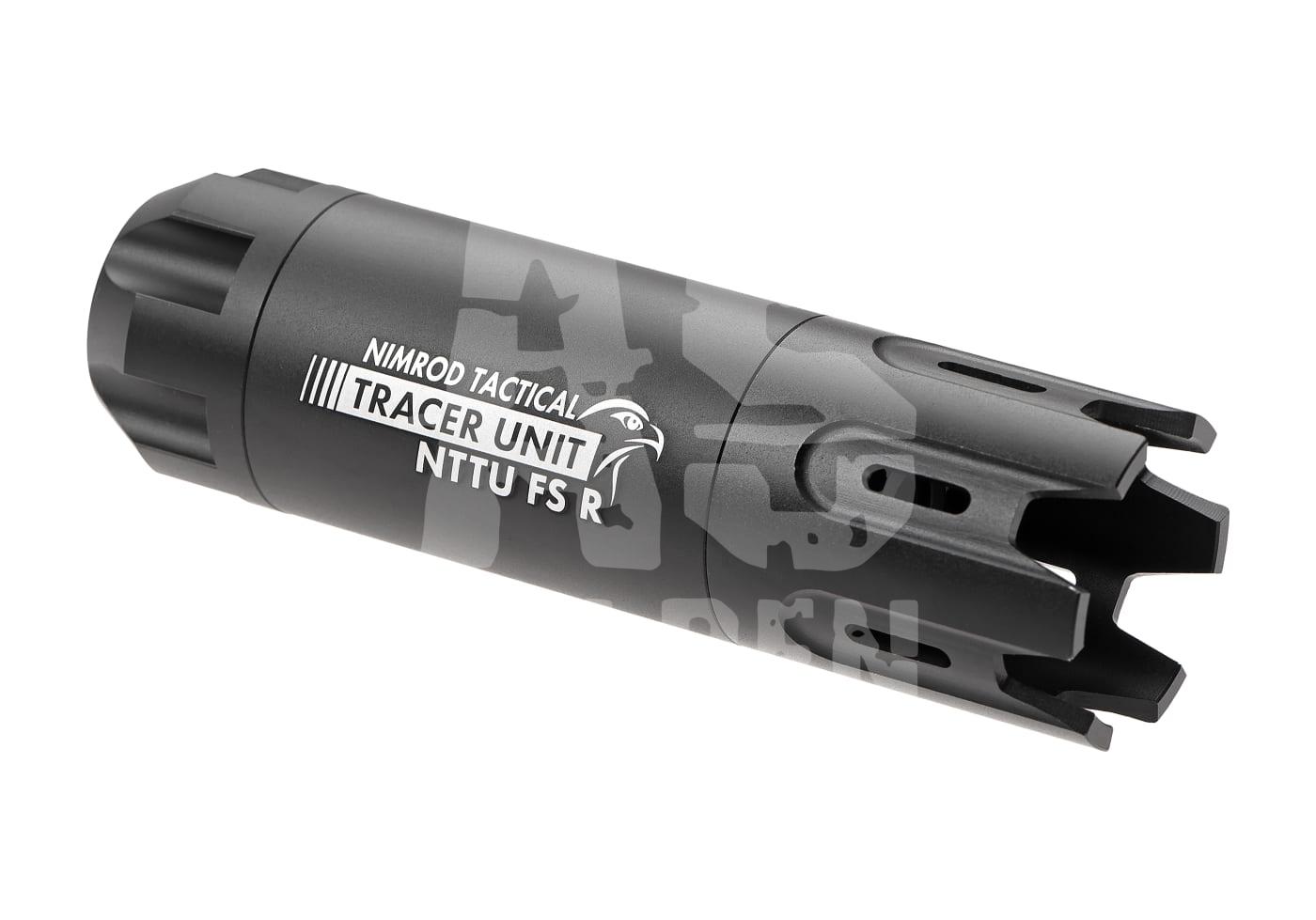 Nimrod Tactical Tracer Unit NTTU FS R, kompakter Airsoft-Leuchtspurdämpfer in schwarzer Ausführung.