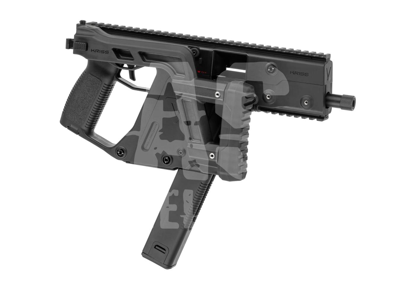 Krytac Kriss Vector S-GBB schwarz - ab 18 Jahren Schwarzes Airsoftmaschinenpistolen-Kit von Kriss Vector mit ergonomischem Griff und Picatinny-Schiene.