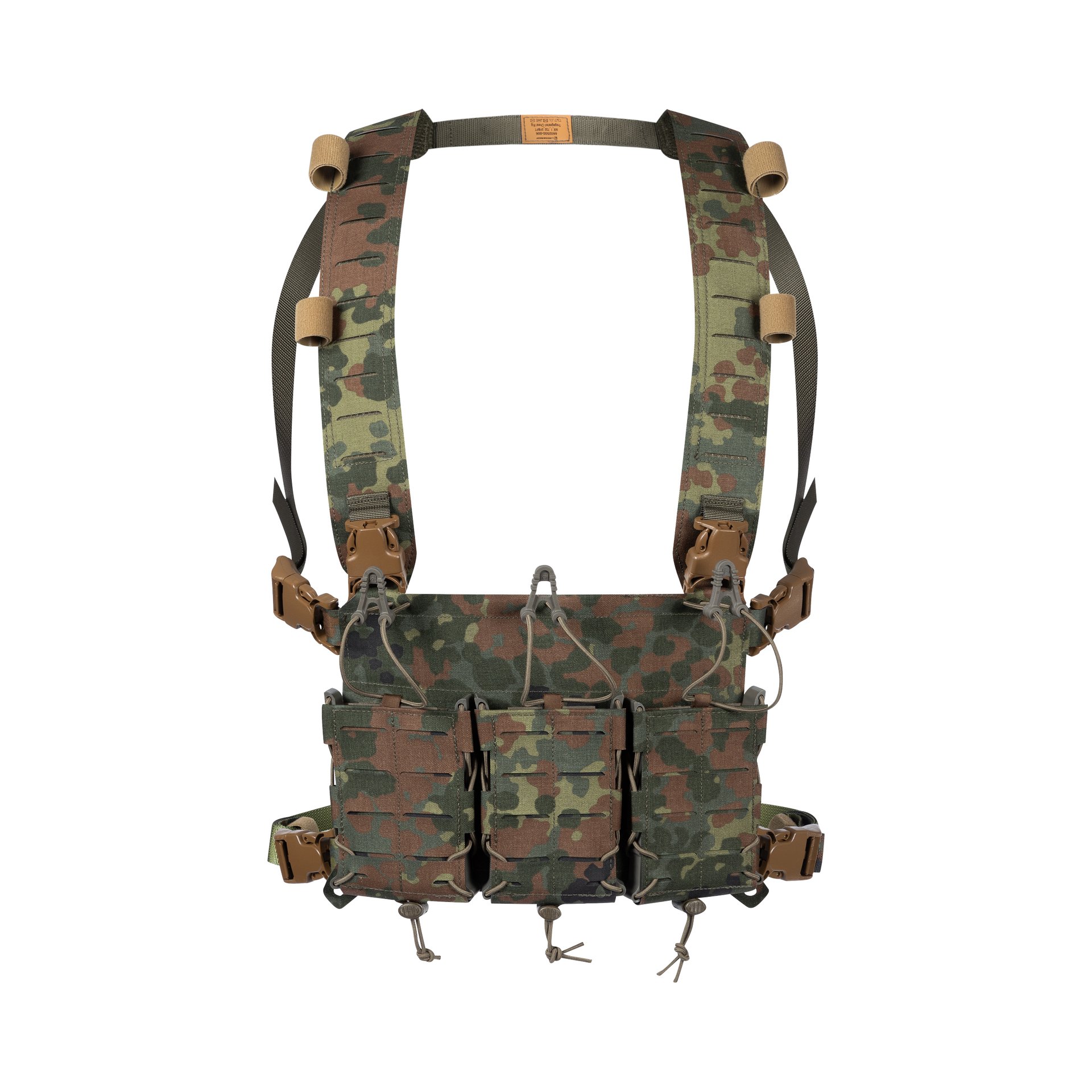 Camo-Chestrig mit mehreren Taschen für Airsoft-Zubehör, verstellbare Riemen.