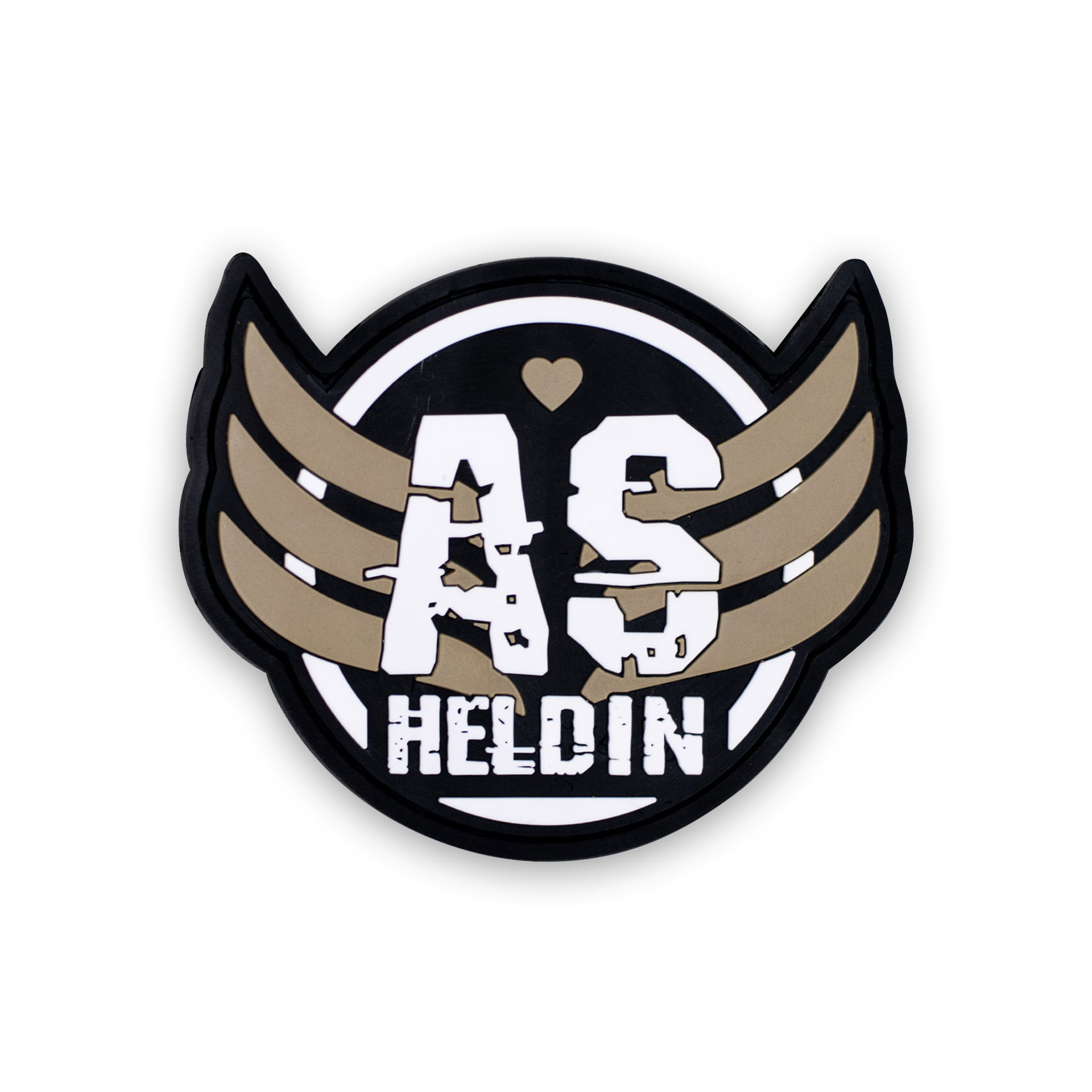 Rundes Abzeichen mit Flügeln und Schriftzug "AS Heldin", geeignet für Airsoft-Ausrüstung.