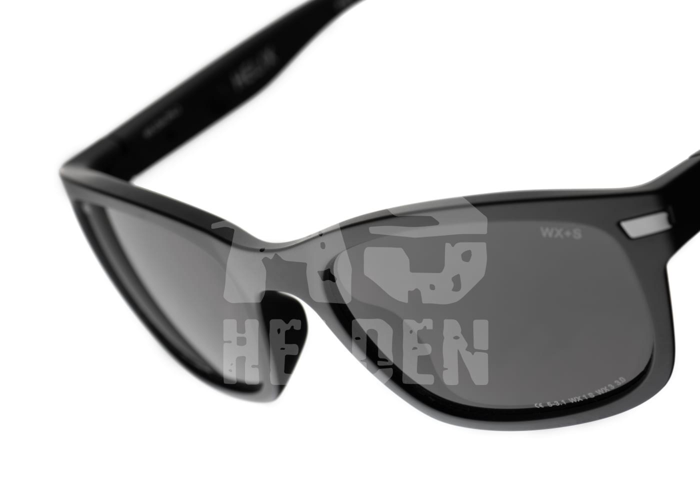 WX Helix Grey Sonnenbrille mit schwarzen Gläsern und robustem Rahmen für Airsoft.