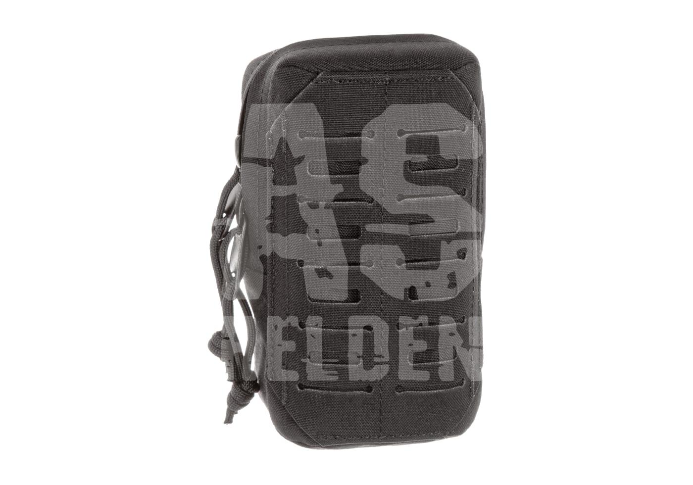 Schwarze Airsoft-Tasche mit MOLLE-System und Reißverschluss, seitlich geschnürt.