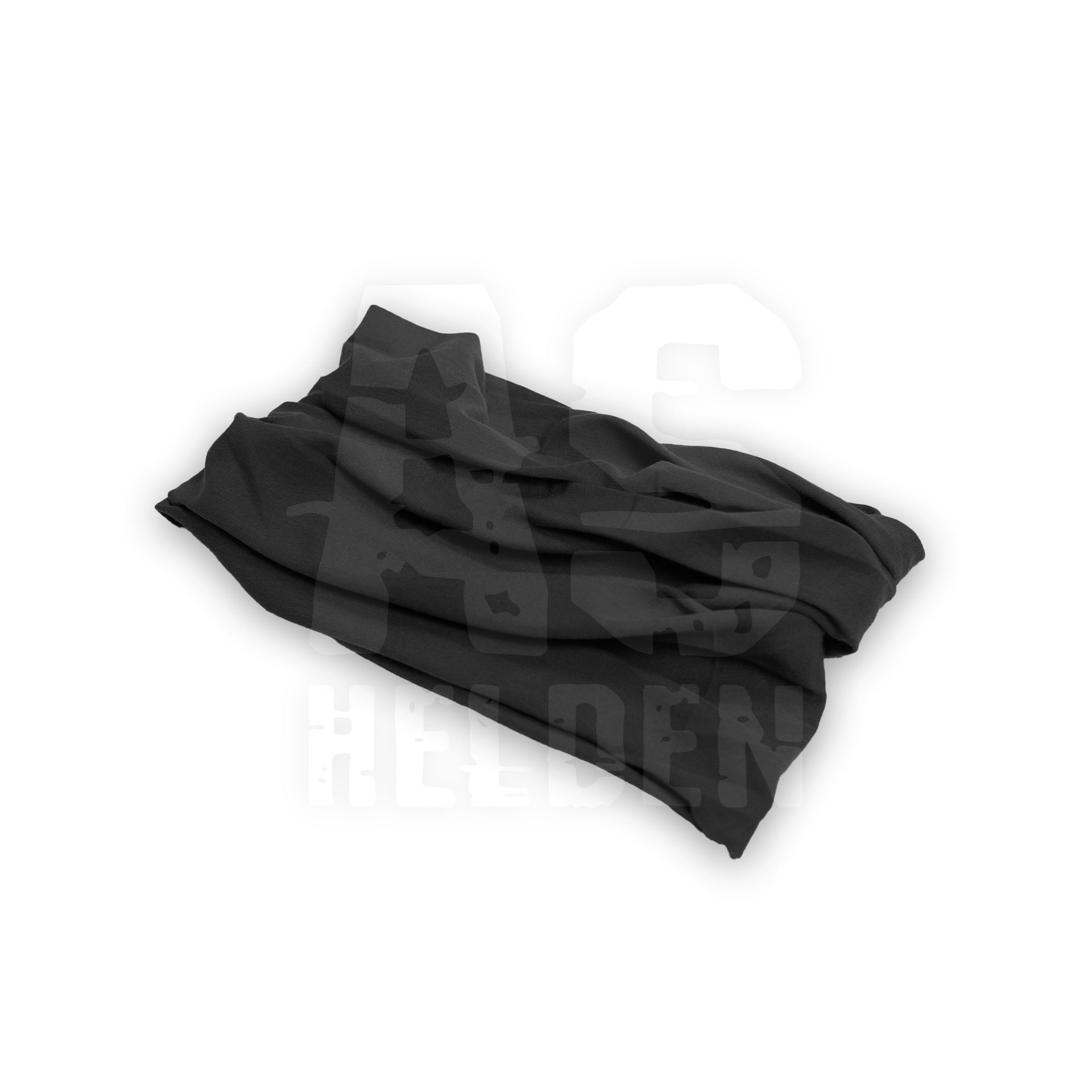 Schwarzes Multifunktionstuch, vielseitig verwendbar im Airsoft, auf weißem Hintergrund.