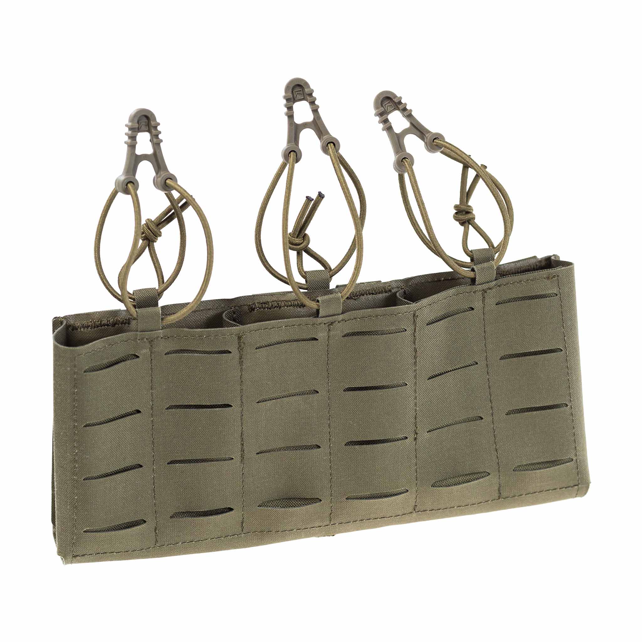 Lindnerhof Magazinpanel Gewehr 3er MX098 Taktisches Molle-Magazintasche in Olivgrün mit drei Fächern und Bungee-Kordeln für Airsoft-Westen.