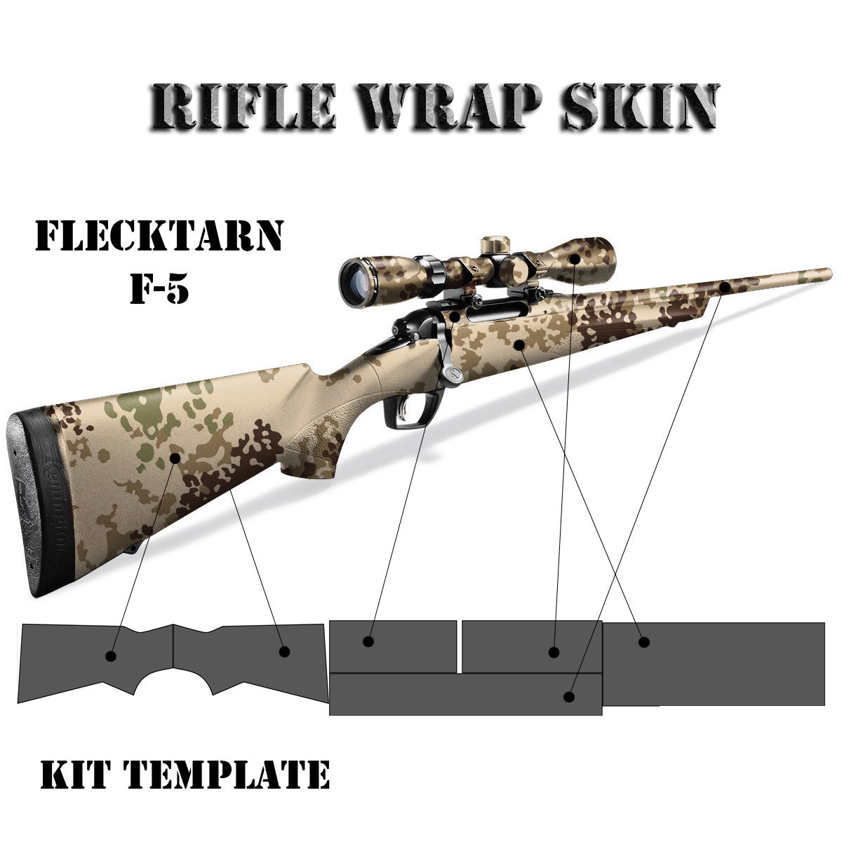 Gewehr mit Flecktarn F-5 Muster und Kit-Template zur Anpassung von Wrap Skins.