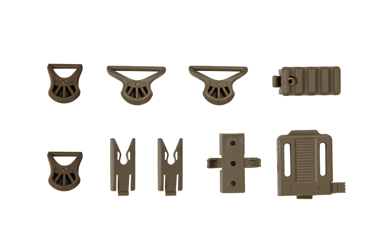 FMA Helmet Zubehör-Set in Olive, verschiedene Clips und Halterungen für Helme.