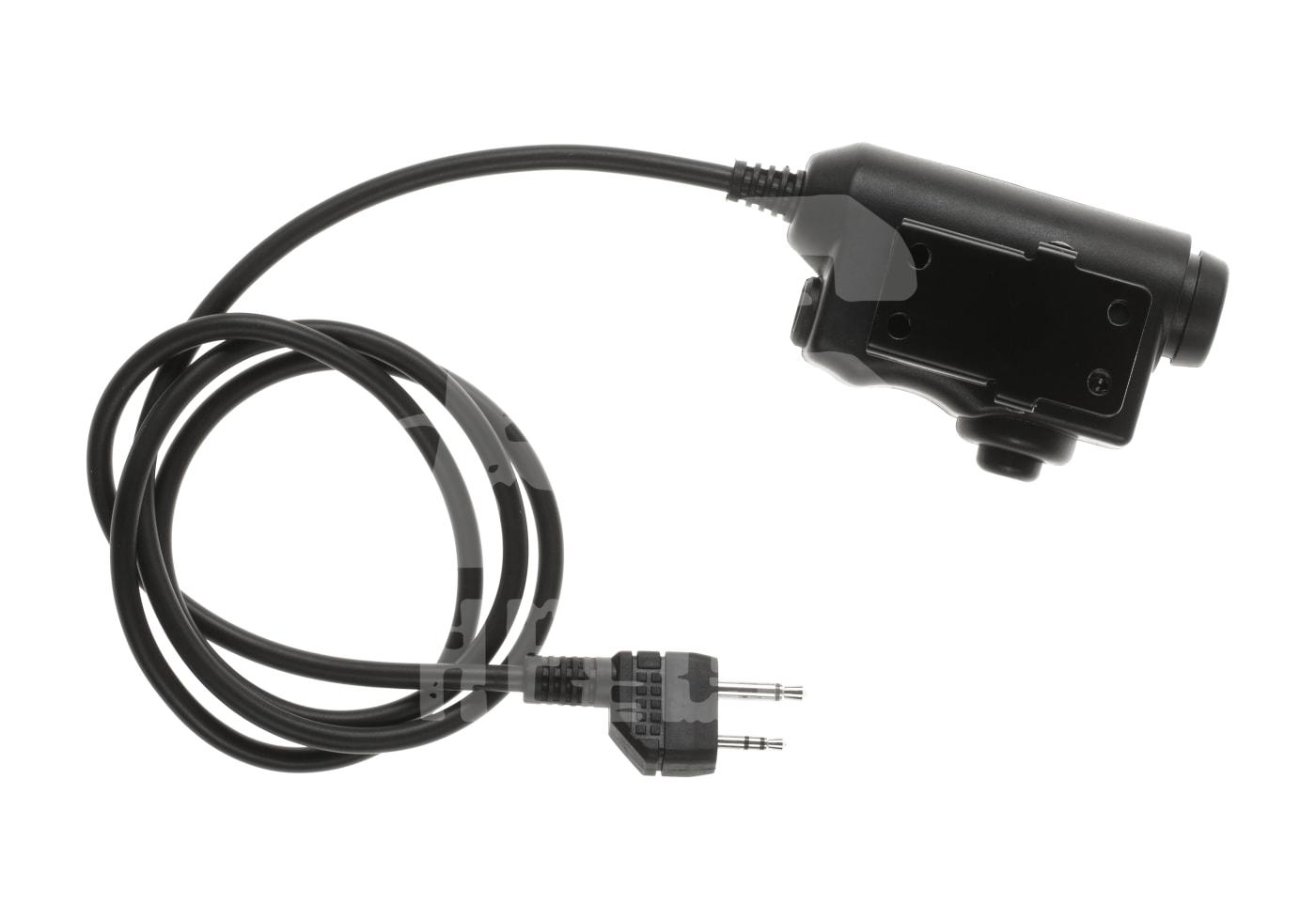 Push-to-talk-Schalter mit Kabel und 2-poligem Stecker für Airsoft-Kommunikationssysteme.