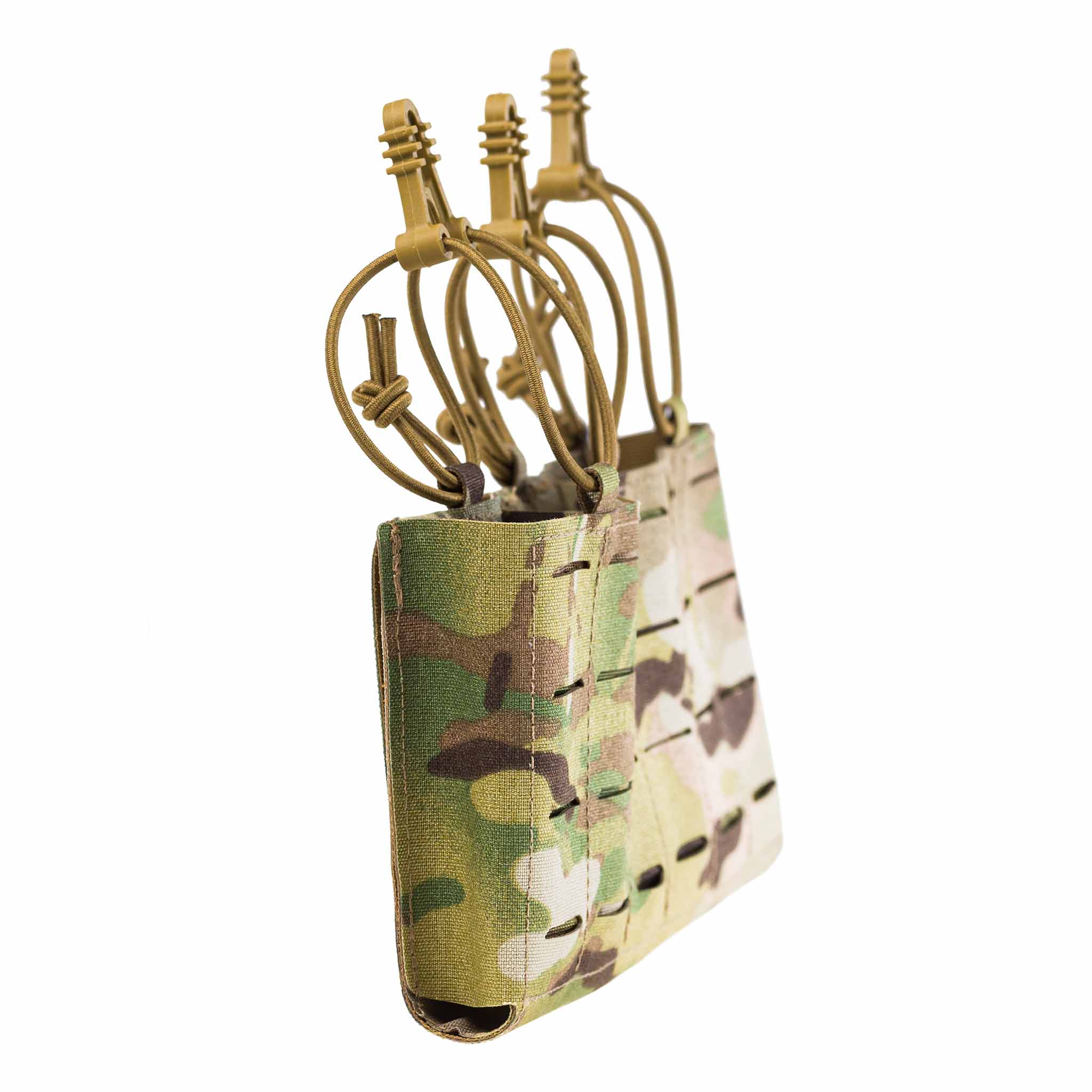 Doppelte Magazintasche in Mehrfarb-Tarnung mit elastischen Kordeln für Airsoft-Gear.