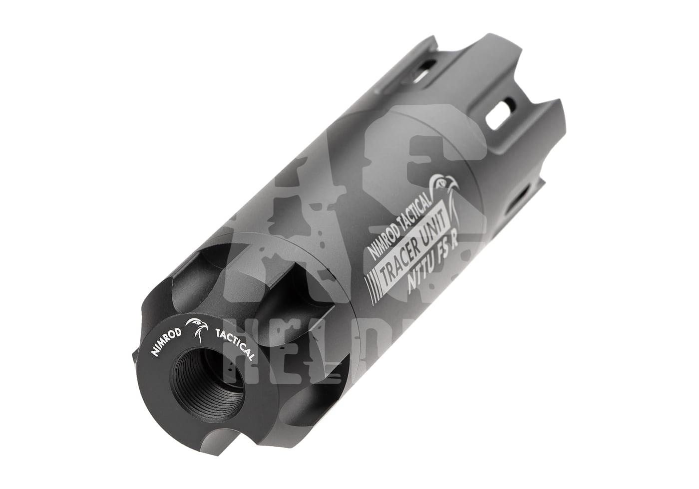 Nimrod Tactical Tracer Unit, schwarz, zylindrisch, Airsoft-Zubehör.