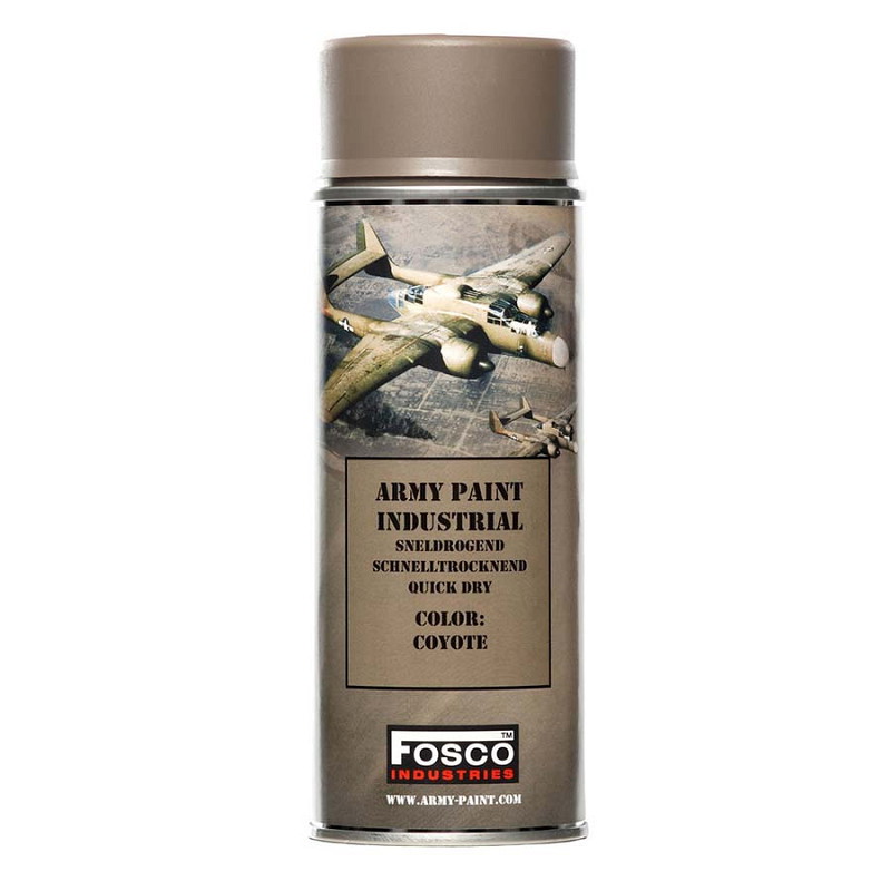 Spraydose "Army Paint Industrial" in Farbe Coyote, schnell trocknend, mit Flugzeugmotiv.