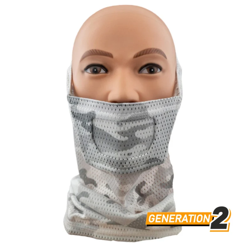 Tarn-Mesh-Schal auf Mannequin-Kopf, ideal für Airsoft, Generation 2.