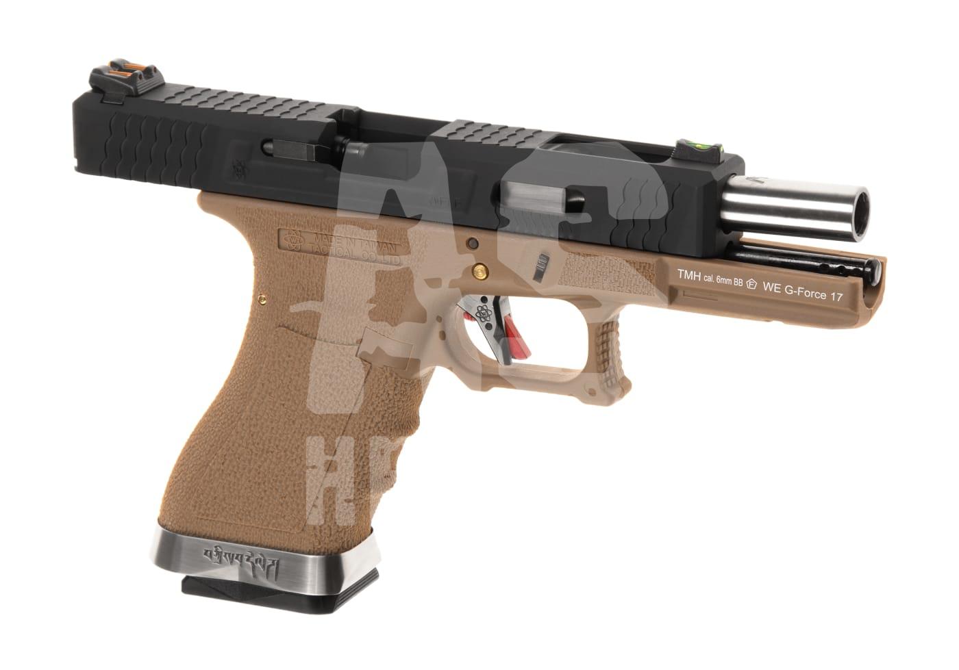 Airsoft-Pistole WE G-Force 17, 6mm BB, schwarz-braun, mit taktischem Design.
