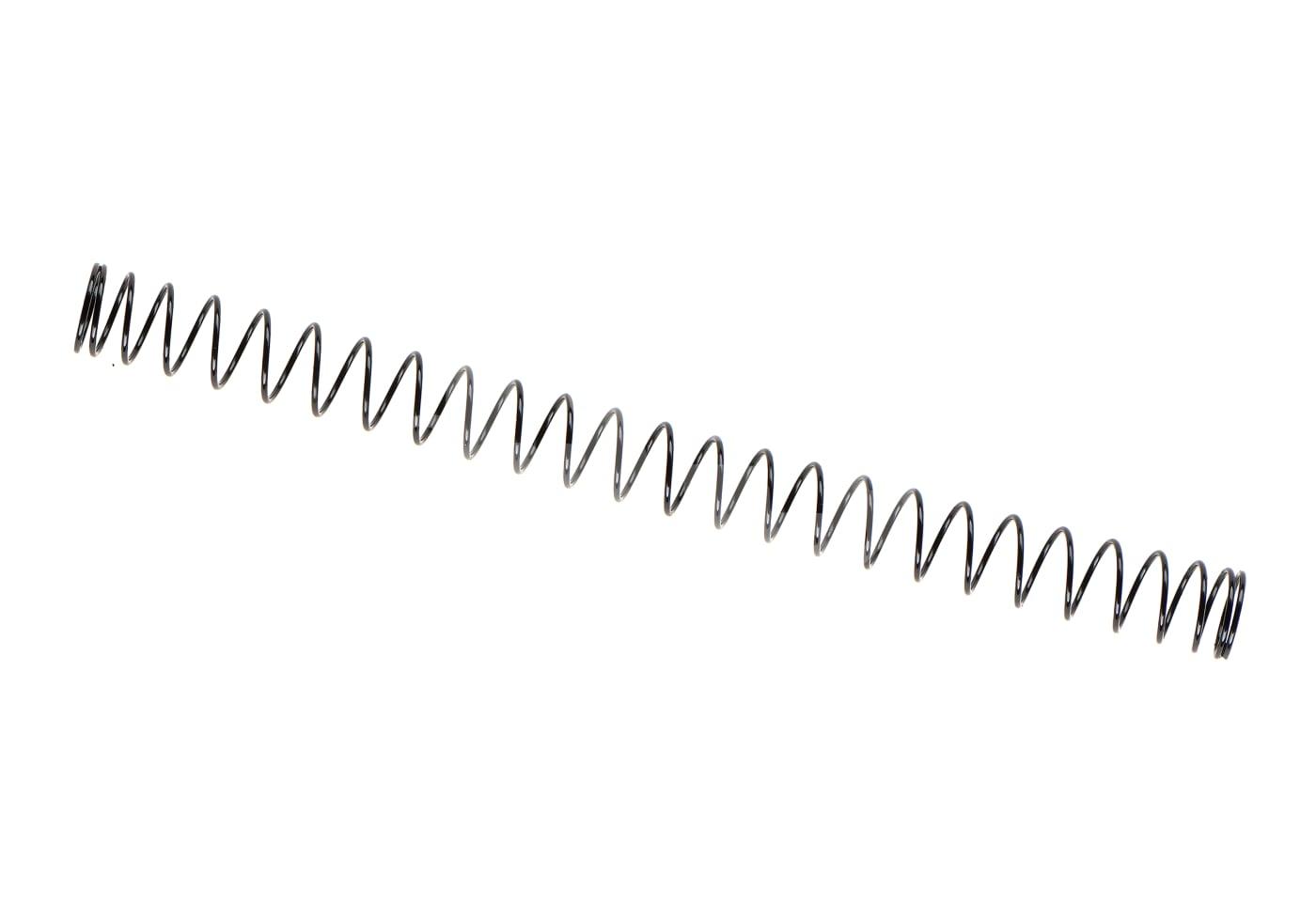 Lange Metallfeder für Airsoft-Waffen auf weißem Hintergrund.