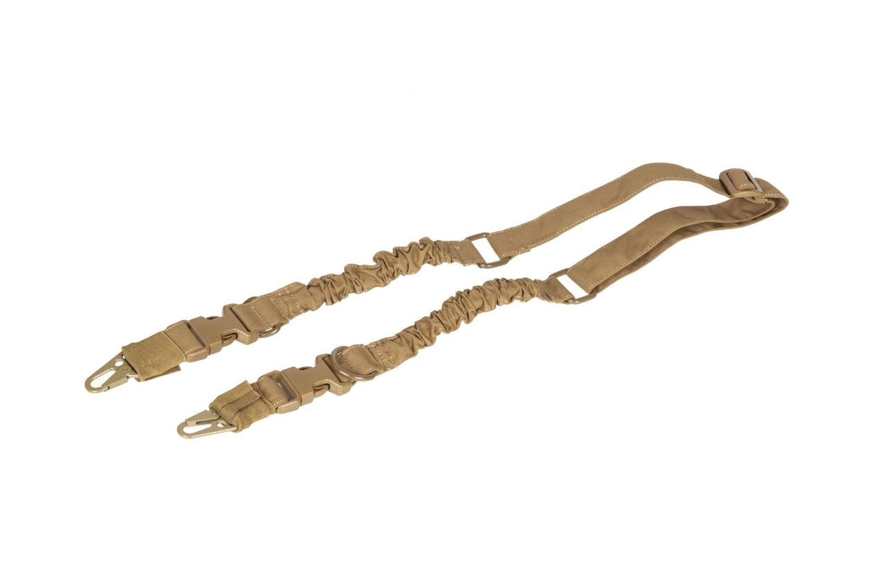 Primal Gear 2-Point Bungee Sling Acodon Zweipunkt Sling in Tan für Airsoft-Waffen. Elastisches Design mit robusten Clips für sicheren Halt.