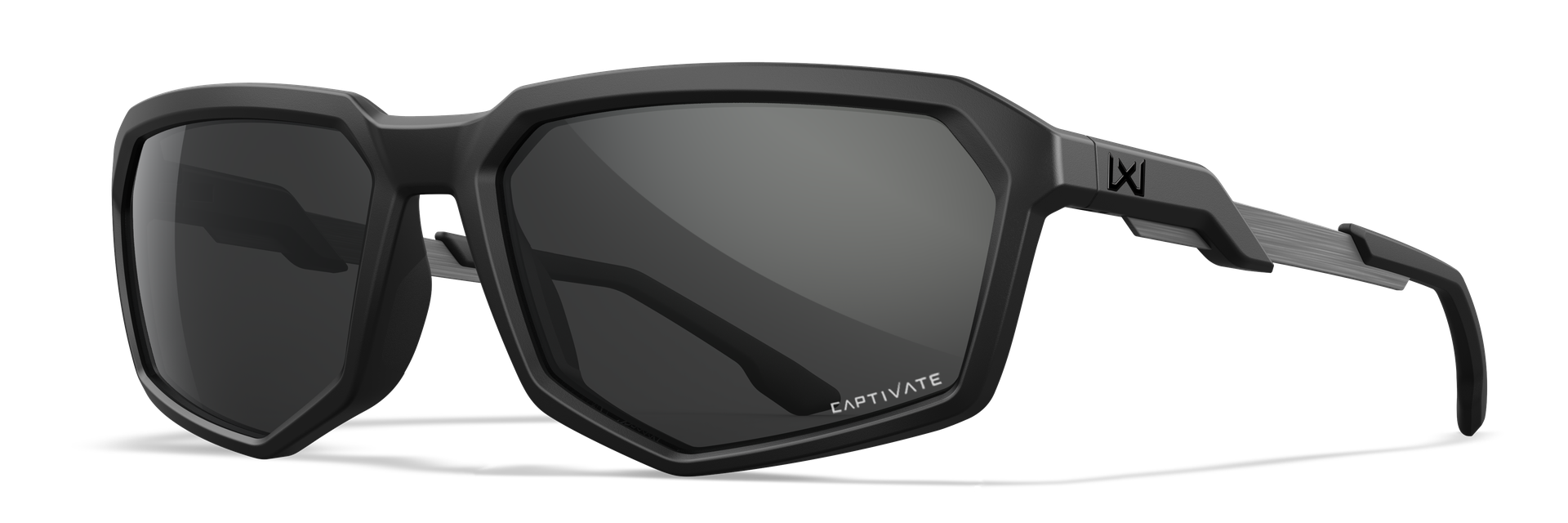 Schwarze Sonnenbrille mit markantem eckigen Rahmen und dunklen Gläsern.