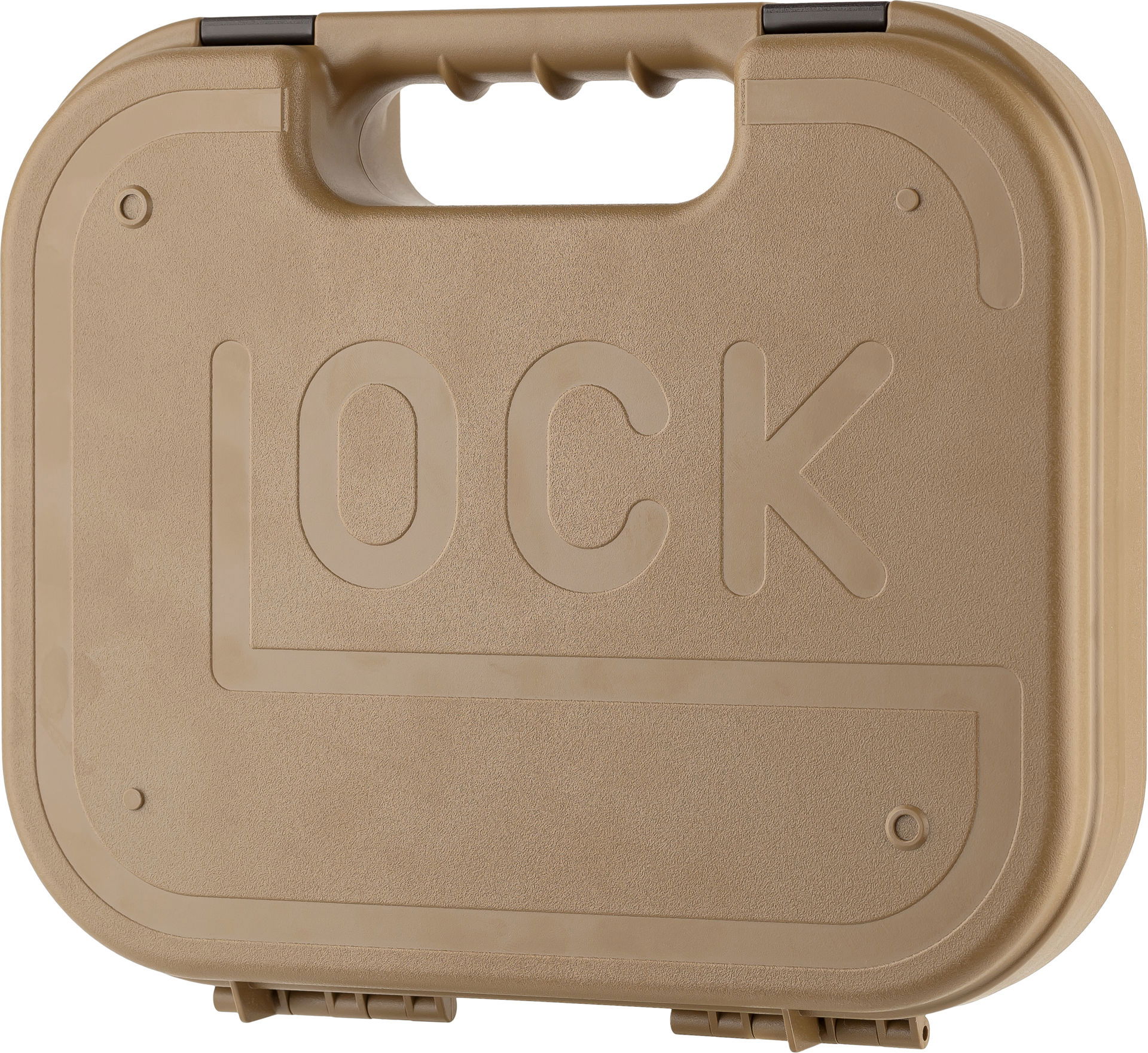 VFC GLOCK 17 Gen5 French Edition black-coyote 6mm GBB - ab 18 Jahren Brauner Plastikcase mit geprägtem "LOCK"-Schriftzug, geeignet für Airsoft-Ausrüstung.