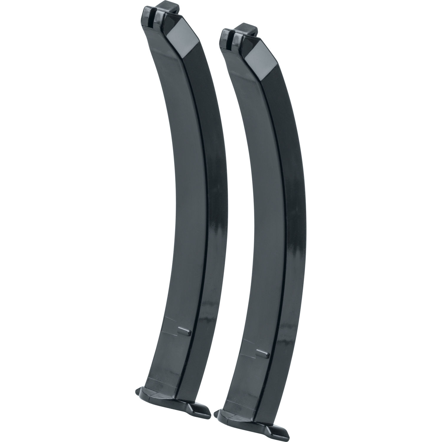 Zwei schwarze, gebogene Airsoft-Magazine nebeneinander.