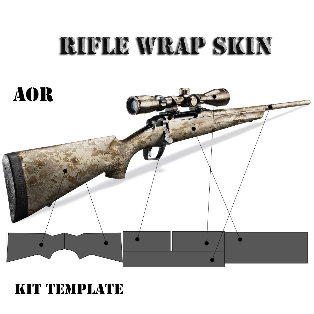 GunsWrap Rifle Skins AOR-gepunktete Gewehr-Schutzhülle mit Schablone, zeigt CAMO-Design für Tarnung.